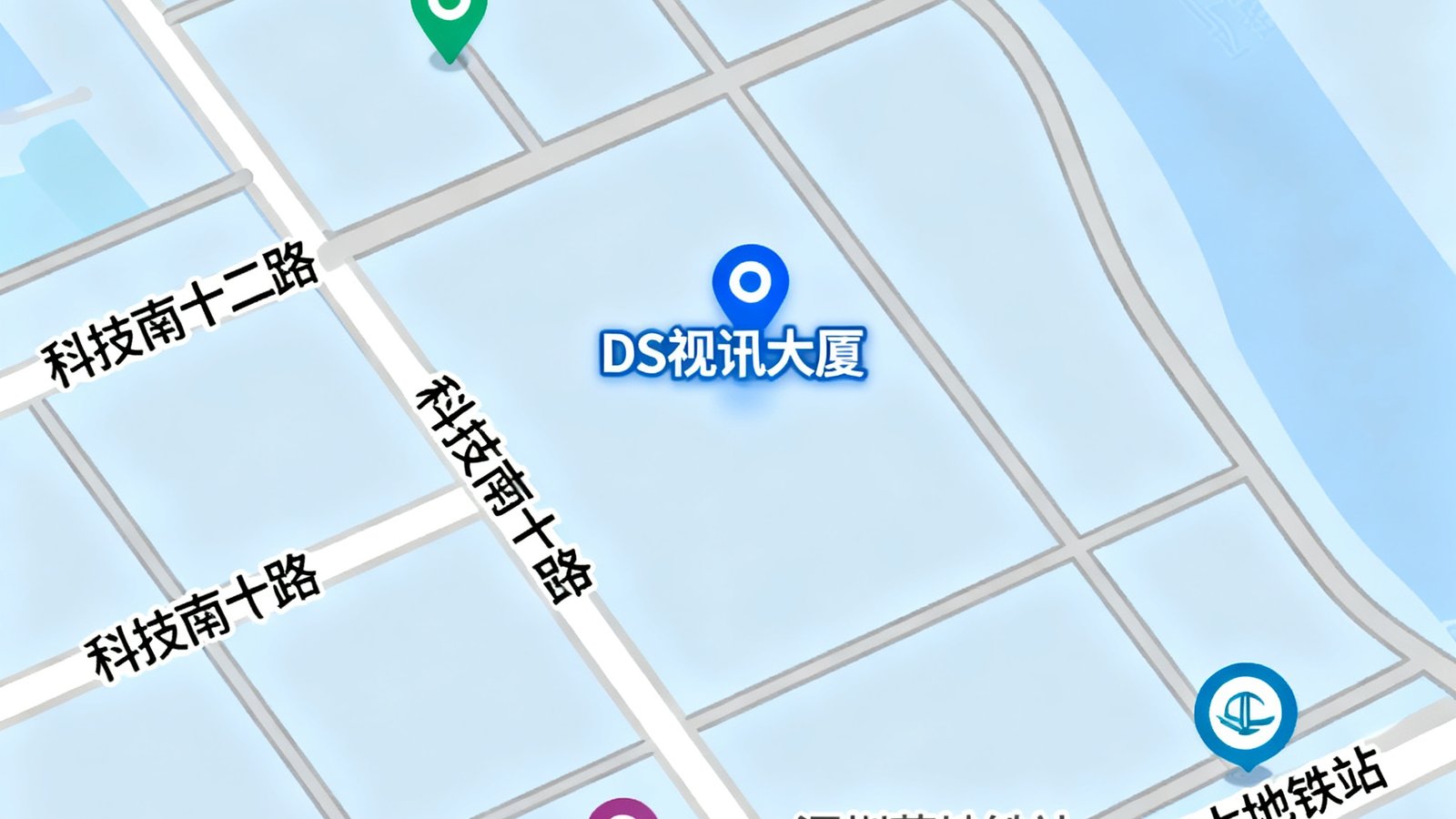 深圳市南山区粤海街道科技园南路88号DS视讯大厦所在位置的地图示意，标注周边主要道路和地铁站